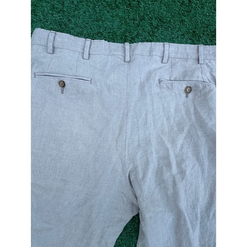 Berle Mens Linen Dress Pants Tan Flat Front‎ Gingham Lining Size 40